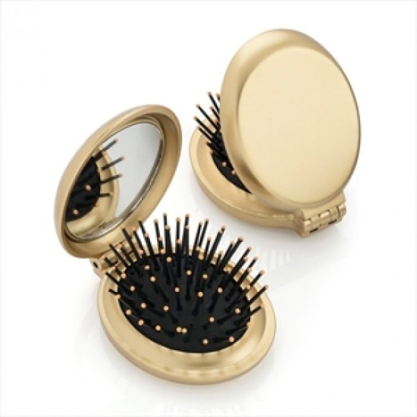 Folding Brush and Compact Mirror Gold