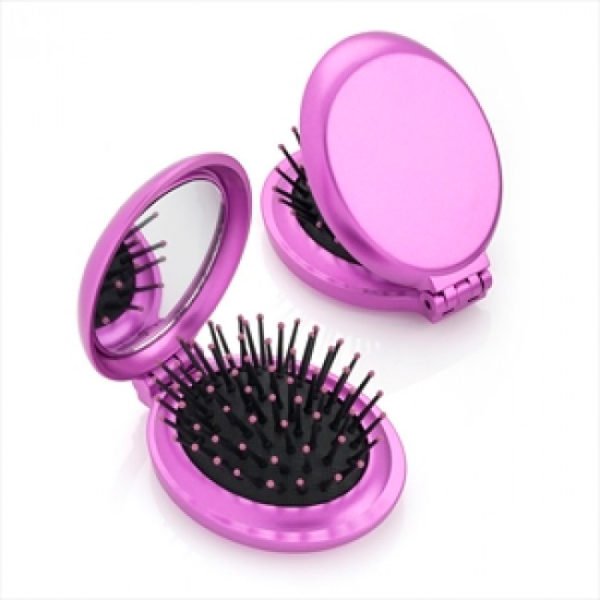 Folding Brush and Compact Mirror Pink