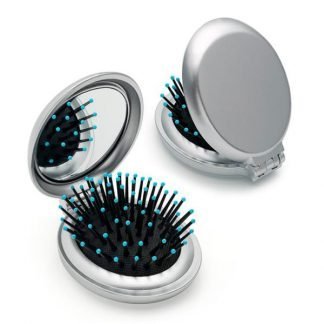 Metallic Coloured Folding Brush and Compact Mirror Silver