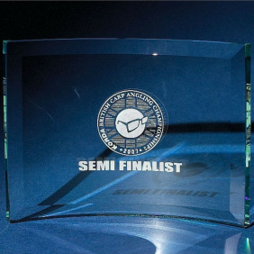 Glass Faceted Plaque with Chrome Barrel Stand – 170mm