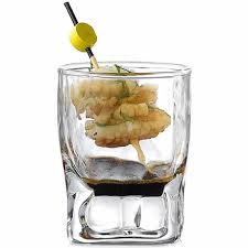 Ice Rock Effect Shot Glass being used to serve a seafood appetiser
