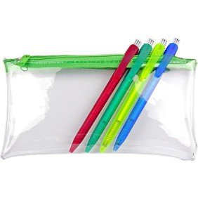 Clear PVC Pencil Case with Green Zip