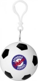 Rain poncho in storage football with keychain