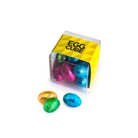 Mini chocolate eggs in a cube
