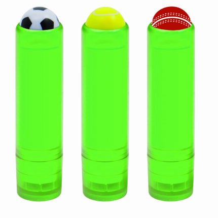 Lip balm stick topped with sports balls