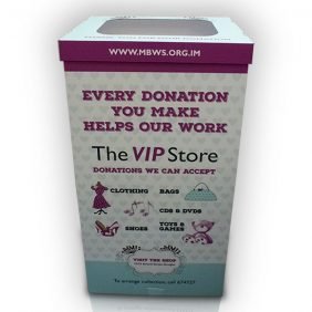 Square charity dump bin