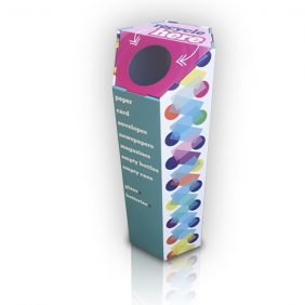 Hexagonal dump bin with sloping lid