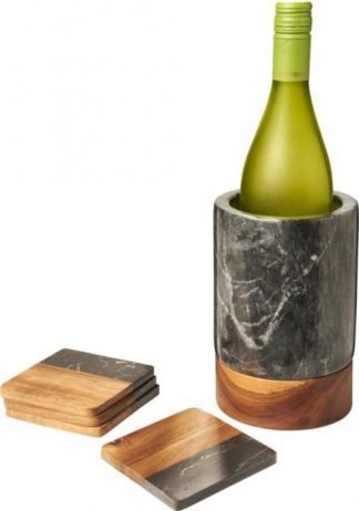 Marble and wood wine cooler