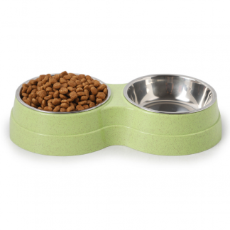 Branded wheat straw & stainless steel dog bowl