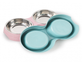 Branded wheat straw & stainless steel dog bowl