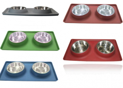 Silicone Double Dog Bowl and Mat