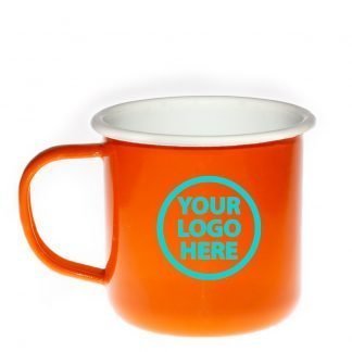 Large Branded Enamel Mug 400ml Orange