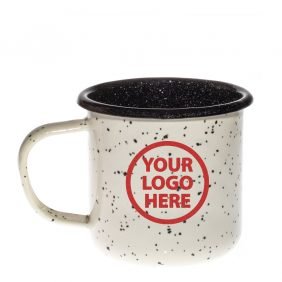 Large Branded Enamel Mug 400ml White and Black