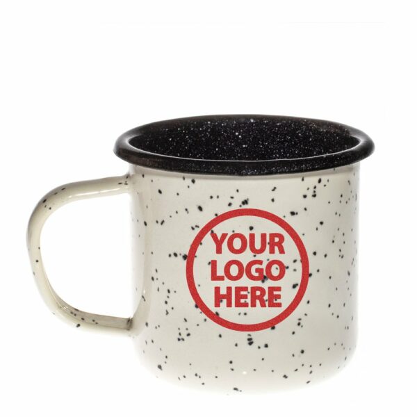 Large Branded Enamel Mug 400ml White and Black