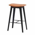 randed black Oak bar stool with brown leather top