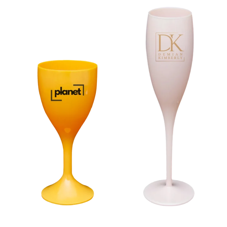 Custom printed plastic champagne glasses