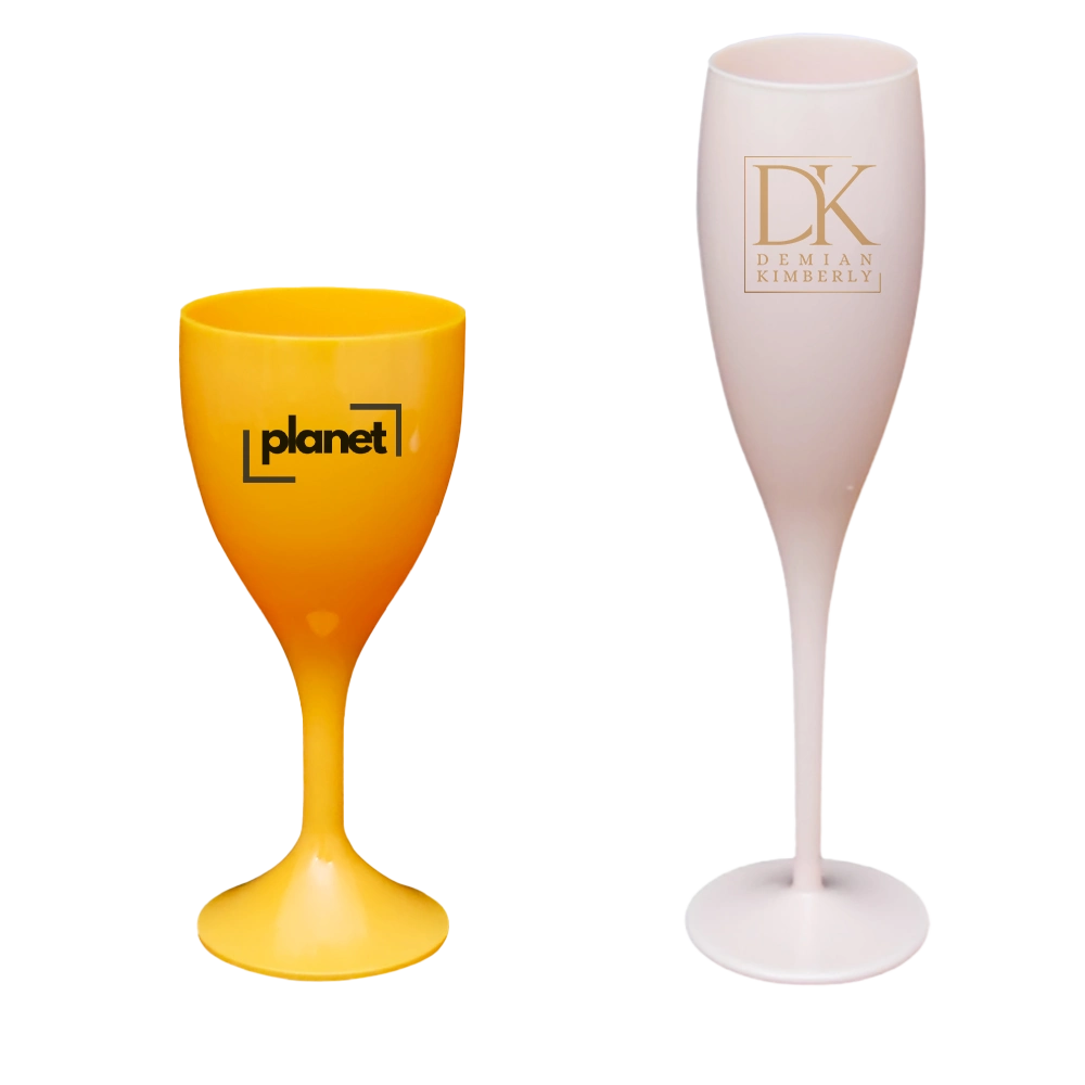 Custom printed plastic champagne glasses