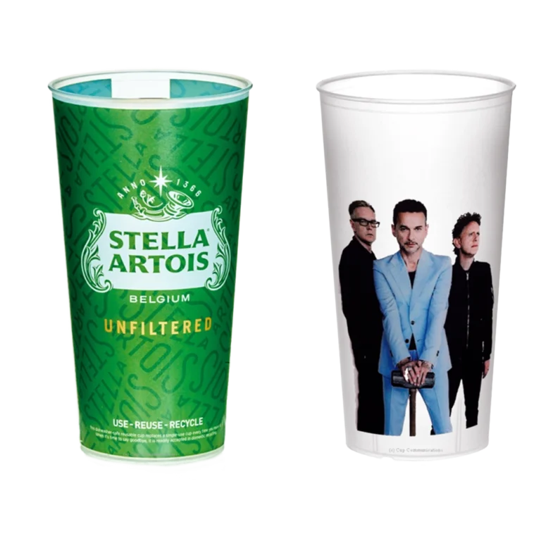 Plastic beer cups and glasses