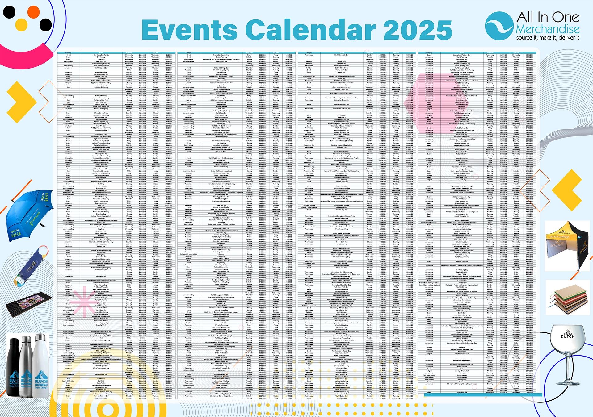 2025 Events Calendar by All In One Merchandise copy