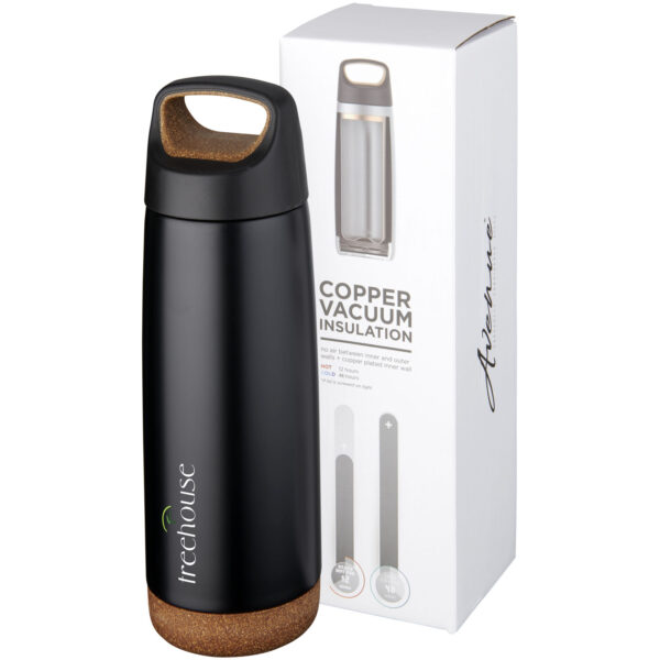 Valhalla 600 ml copper vacuum insulated water bottle – Solid black with logo