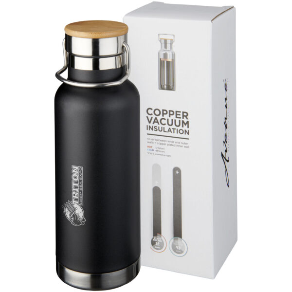 Thor 480 ml copper vacuum insulated water bottle – Solid black with logo