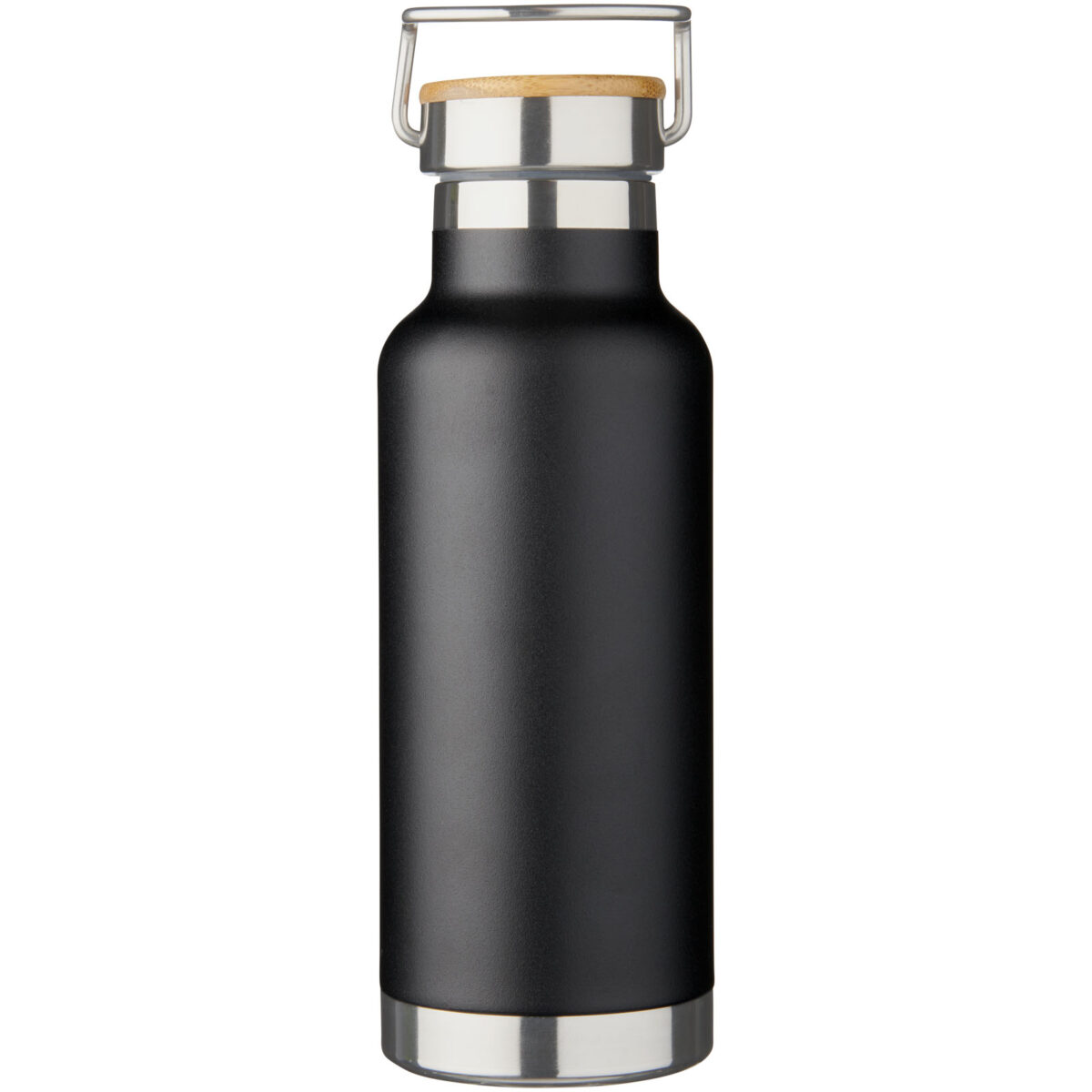 Thor 480 ml copper vacuum insulated water bottle – Solid black front view