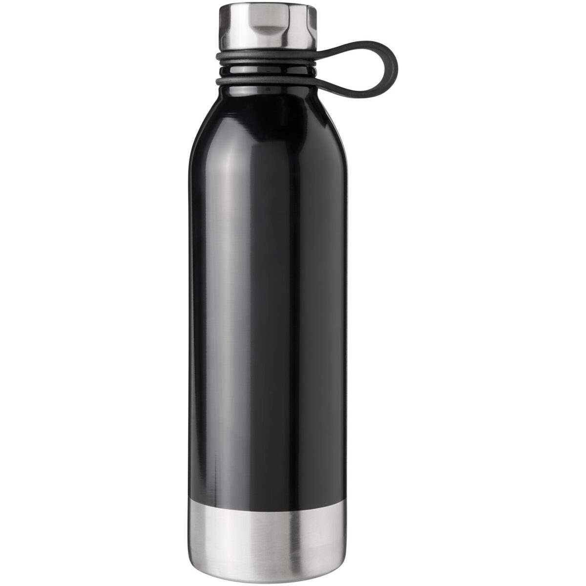Perth 740 ml stainless steel sport bottle – Solid black front view