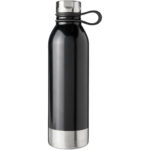 Perth 740 ml stainless steel sport bottle – Solid black front view