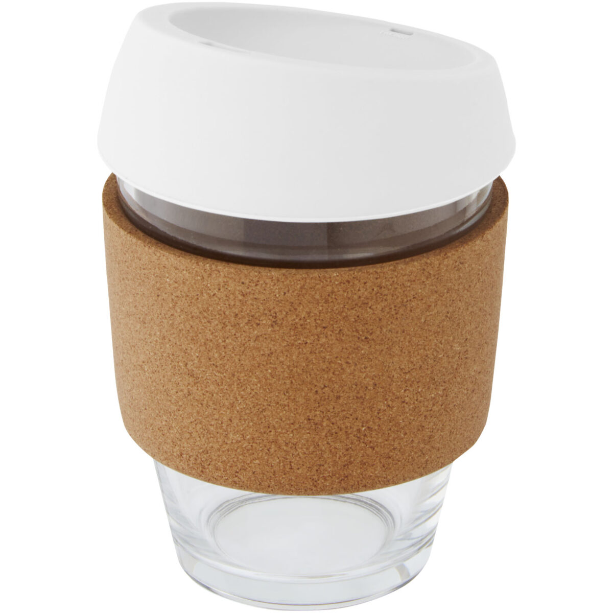 Lidan 360 ml borosilicate glass tumbler with cork grip and silicone lid – White extra view