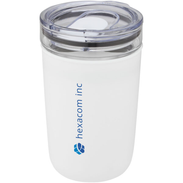 Bello 420 ml glass tumbler with recycled plastic outer wall – White with logo