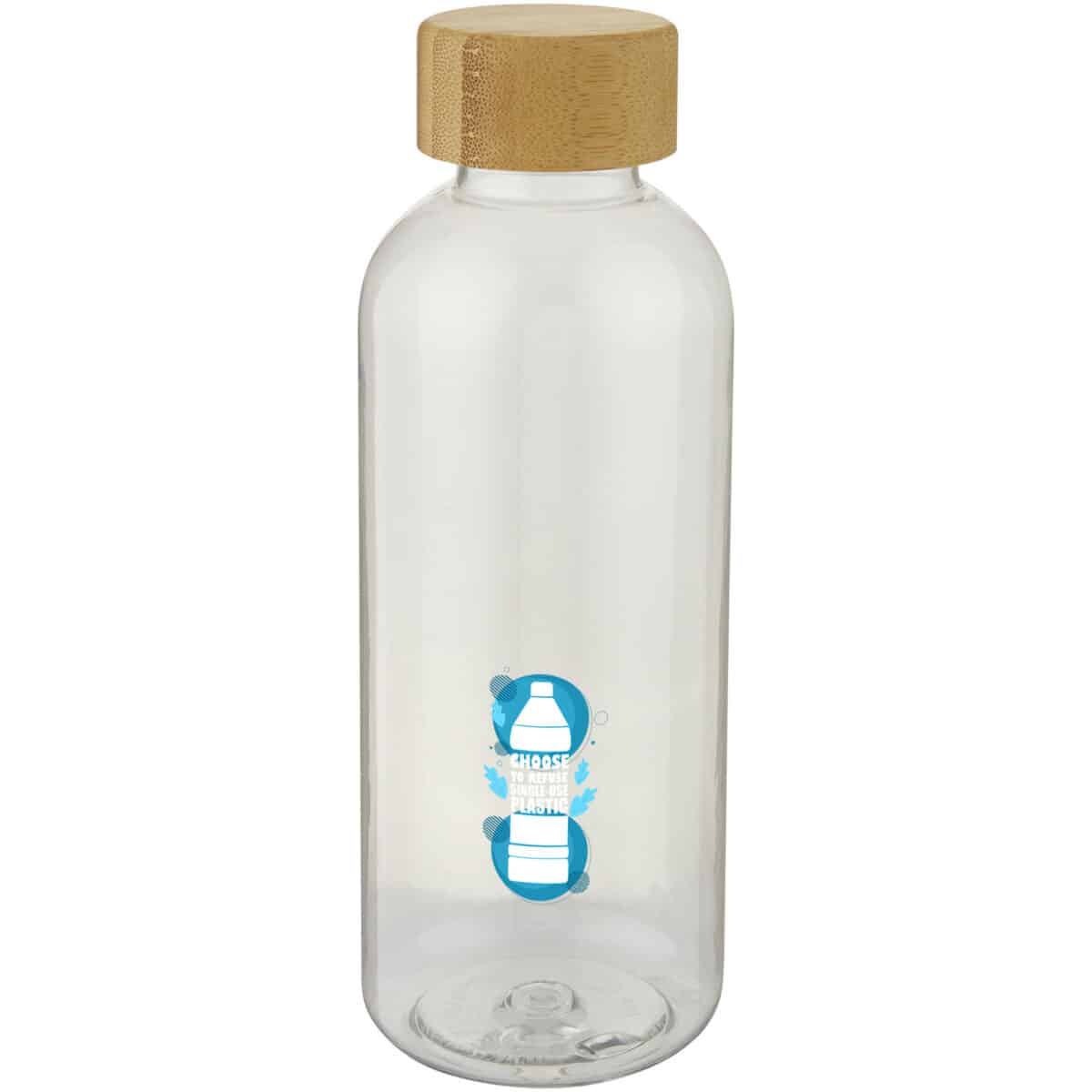 Ziggs 650 ml recycled plastic water bottle – Transparent with logo