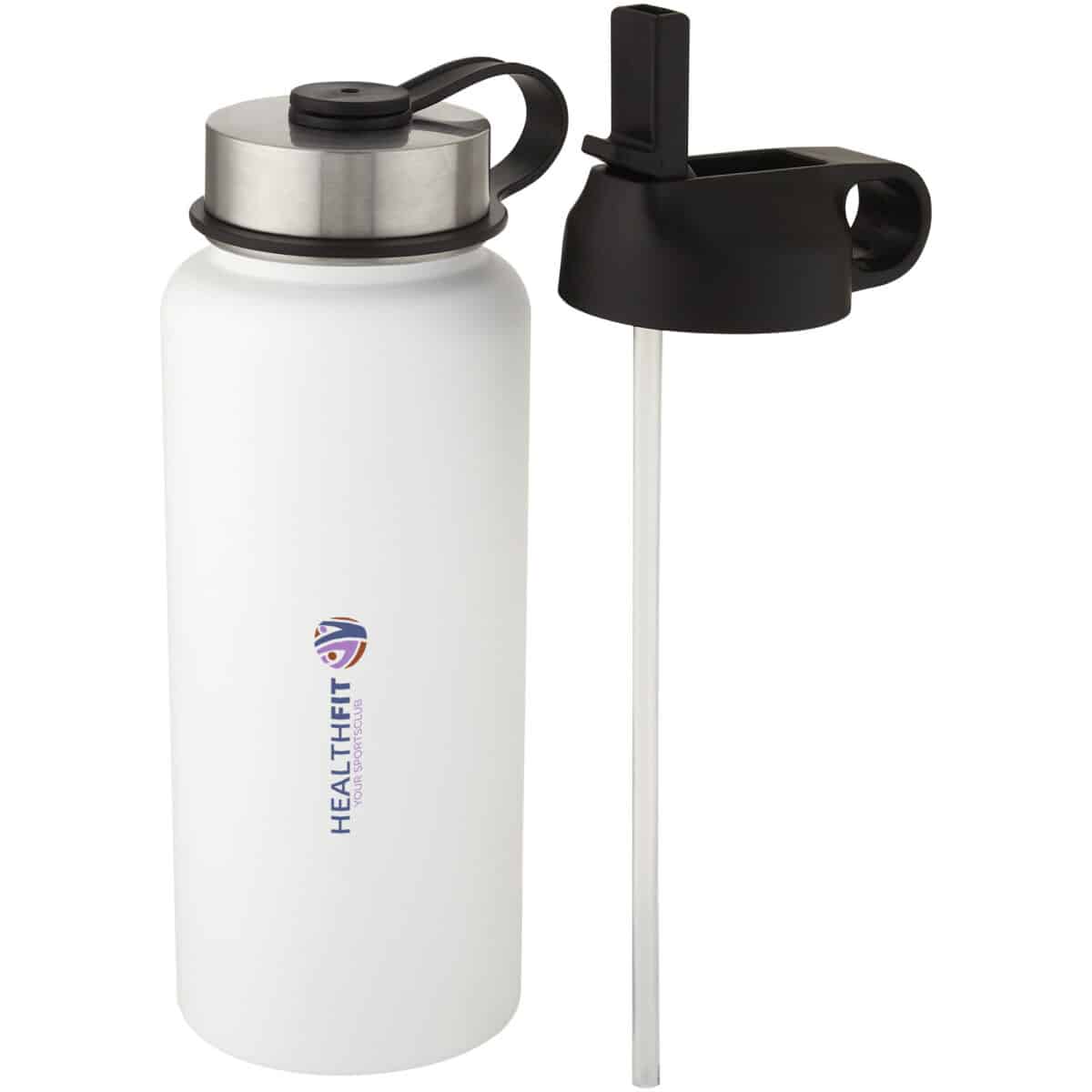 Supra 1 L copper vacuum insulated sport bottle with 2 lids – White with logo