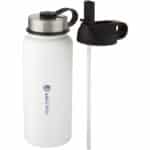 Supra 1 L copper vacuum insulated sport bottle with 2 lids – White with logo