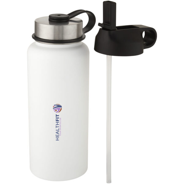 Supra 1 L copper vacuum insulated sport bottle with 2 lids – White with logo