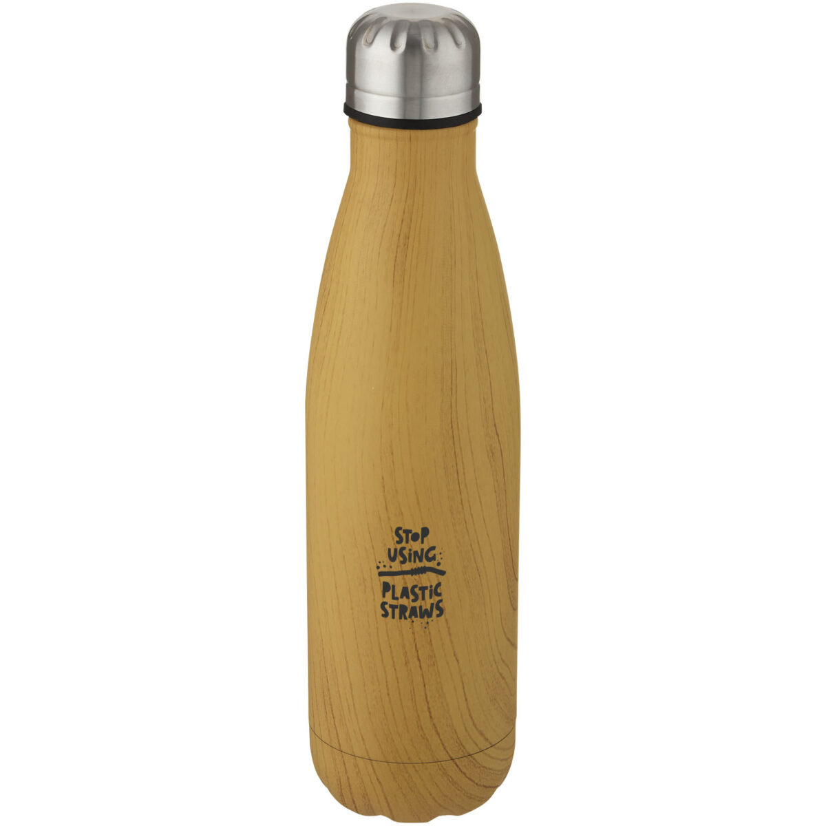 Cove 500 ml vacuum insulated stainless steel bottle with wood print – Heather natural with logo