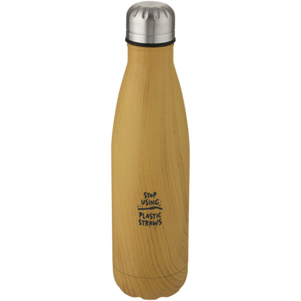 Cove 500 ml vacuum insulated stainless steel bottle with wood print – Heather natural with logo