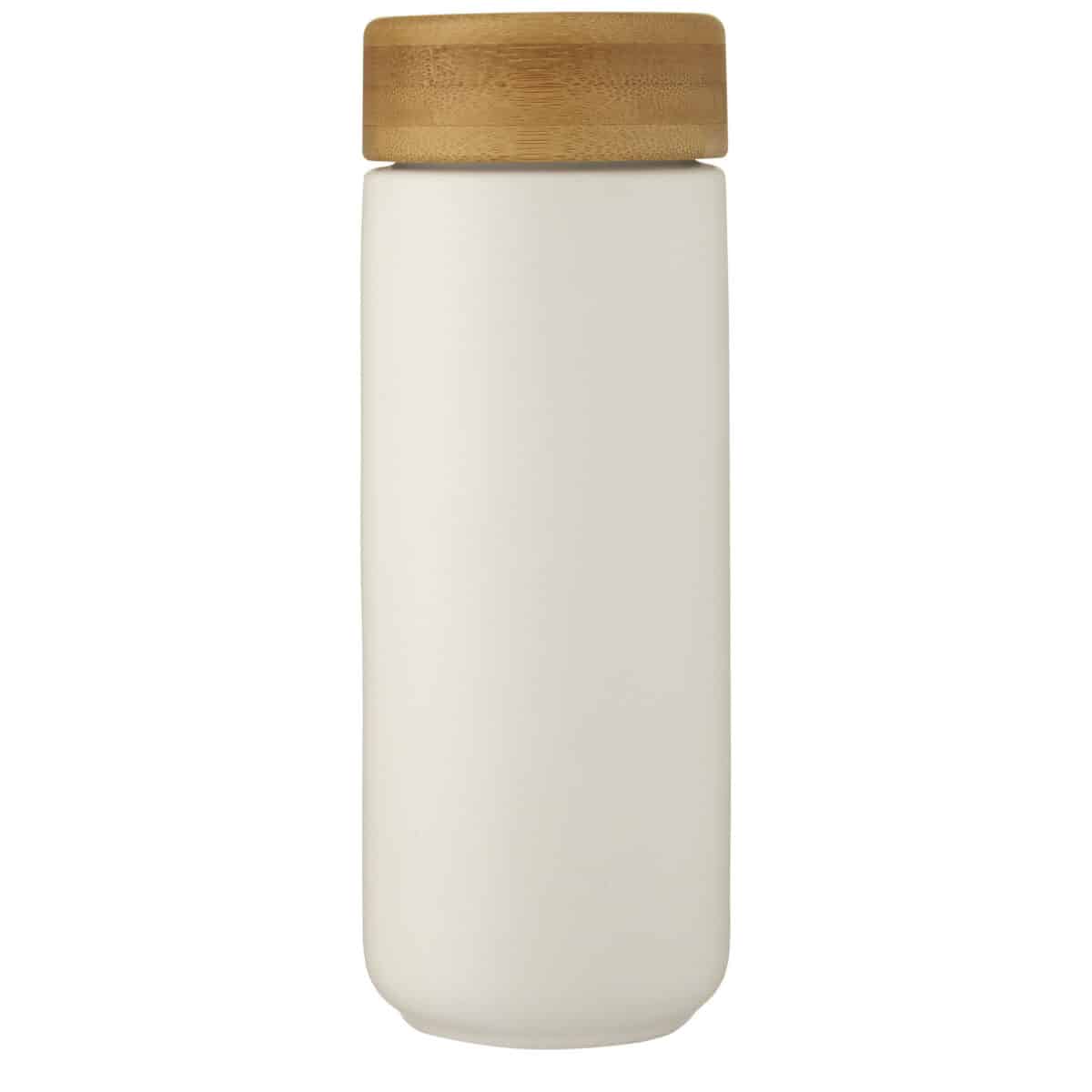 Lumi 300 ml ceramic tumbler with bamboo lid – White front view