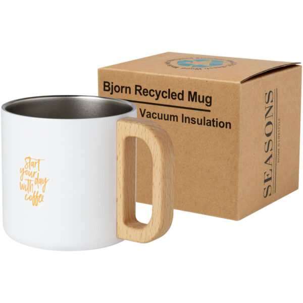 Bjorn 360 ml RCS certified recycled stainless steel mug with copper vacuum insulation – White with logo