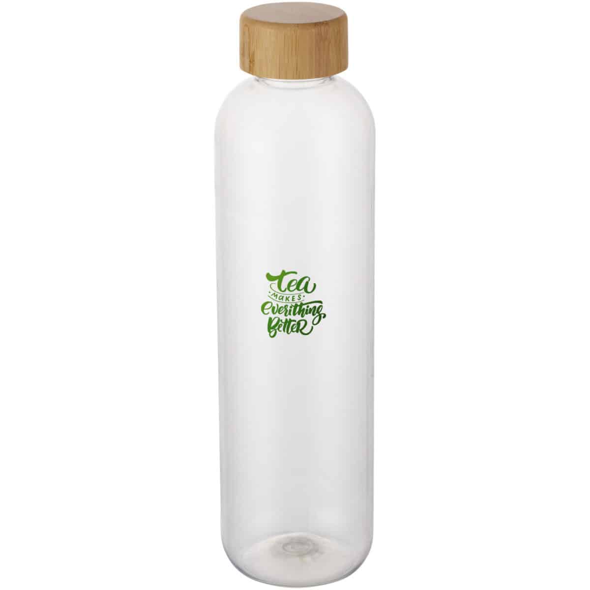 Ziggs 1000 ml recycled plastic water bottle – Transparent clear with logo