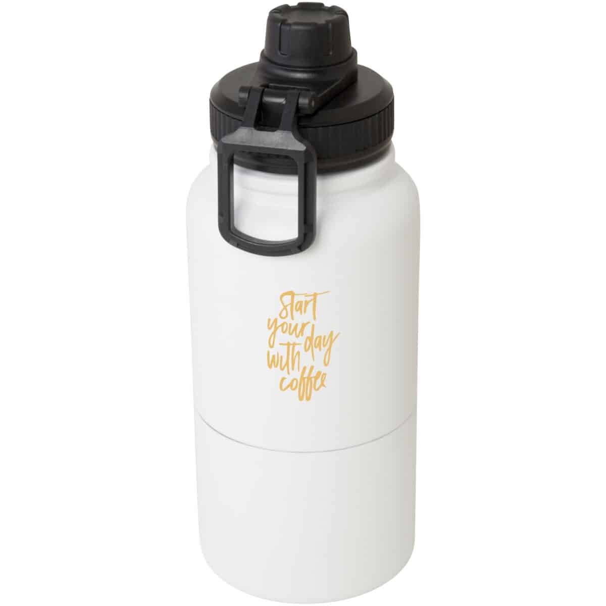 Dupeca 840 ml RCS certified stainless steel insulated sport bottle – White with logo