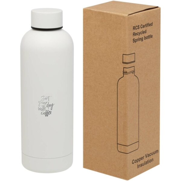 Spring 500 ml RCS certified recycled stainless steel copper vacuum insulated bottle – White with logo