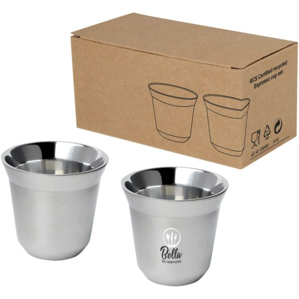 Duo 80 ml RCS certified stainless steel espresso cup set – Silver with logo