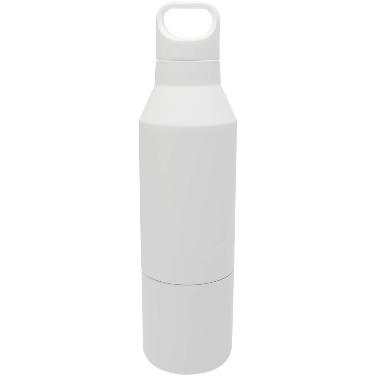 Odessy 600 ml RCS certified recycled stainless steel insulated bottle with 300 ml cup – White front view