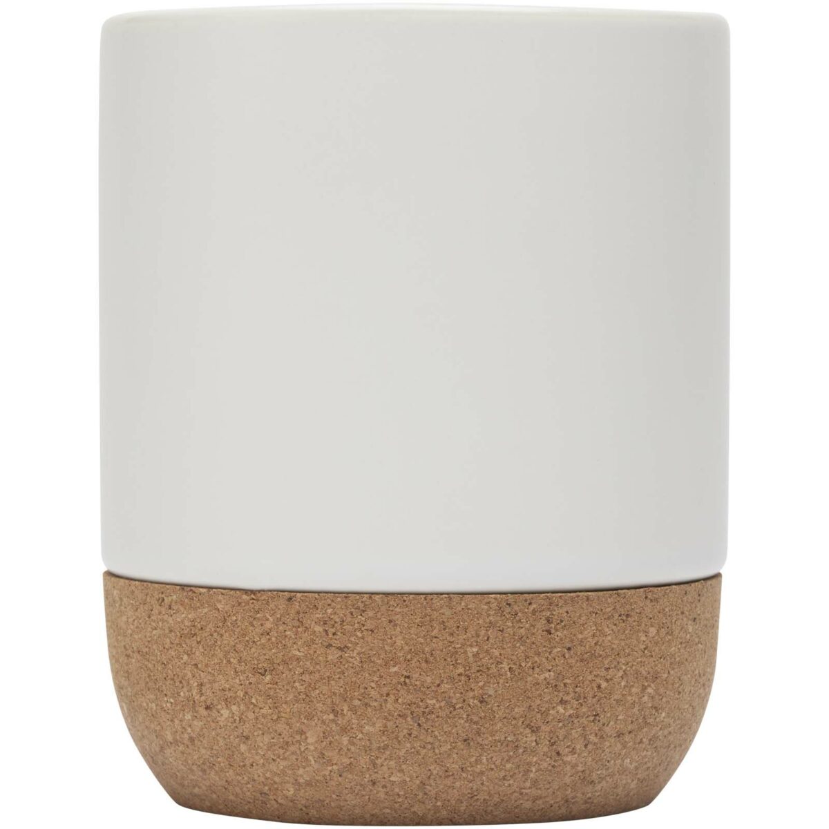 Billie 300 ml ceramic mug with cork details and matt finish – White front view