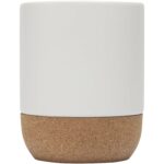 Billie 300 ml ceramic mug with cork details and matt finish – White front view