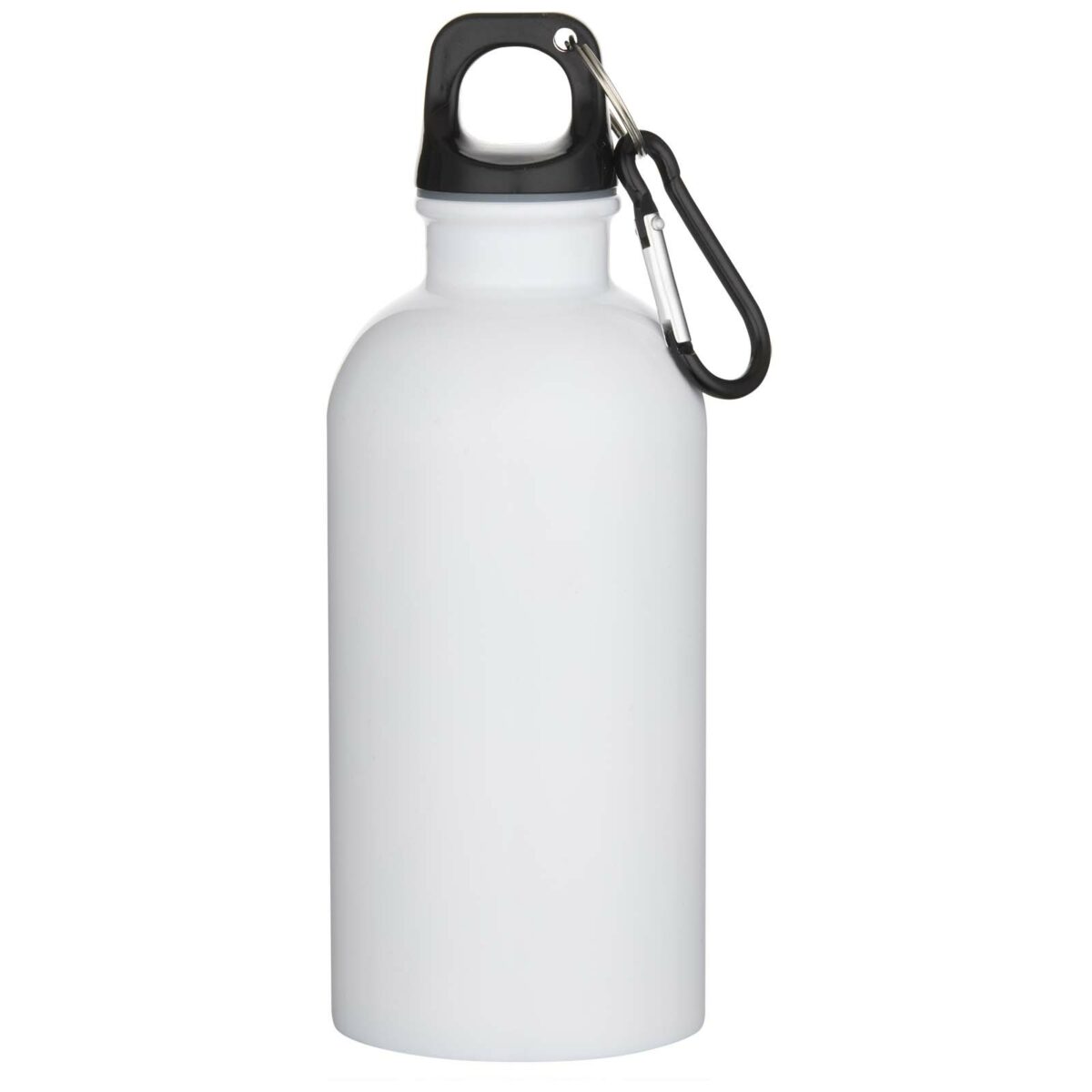 Oregon 400 ml sublimation RCS recycled single wall stainless steel water bottle with carabiner – White front view
