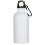 Oregon 400 ml sublimation RCS recycled single wall stainless steel water bottle with carabiner – White front view