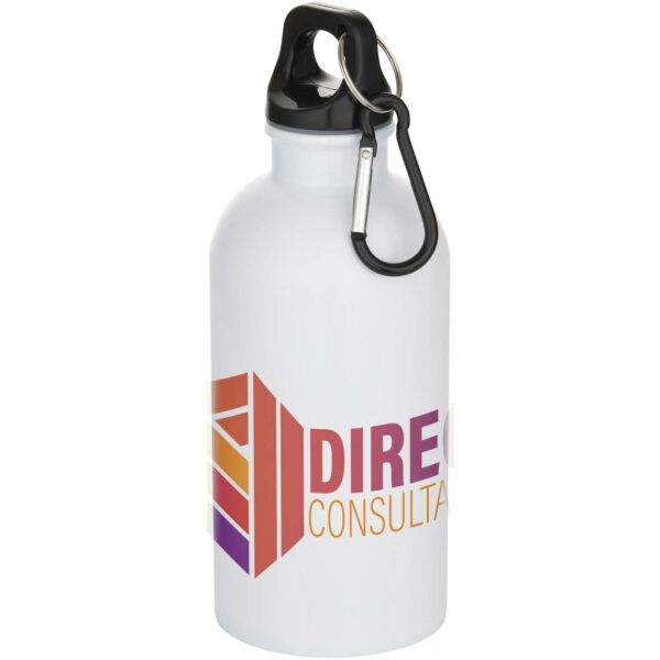 Oregon 400 ml sublimation RCS recycled single wall stainless steel water bottle with carabiner – White with logo