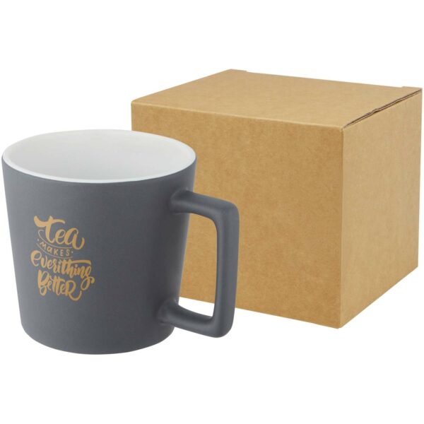 Cali 370 ml ceramic mug with matt finish – White with logo