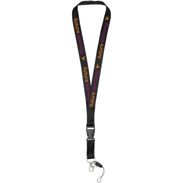 Sagan phone holder lanyard with detachable buckle – Solid black with logo